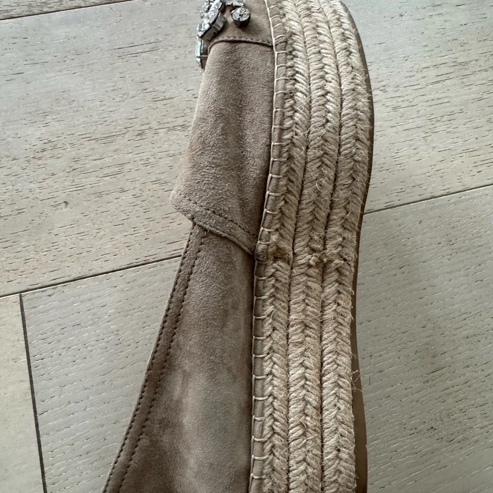 Miu Miu Beige Nubuck Embellished Platform Espadrilles 41/ 10.5